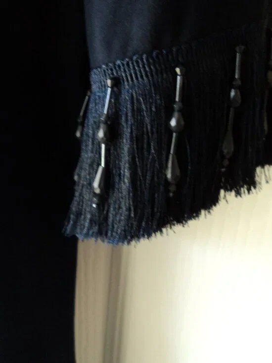 Women's Navy Blue V-Neck Top-Frill Sleeves - Picture 3 of 4